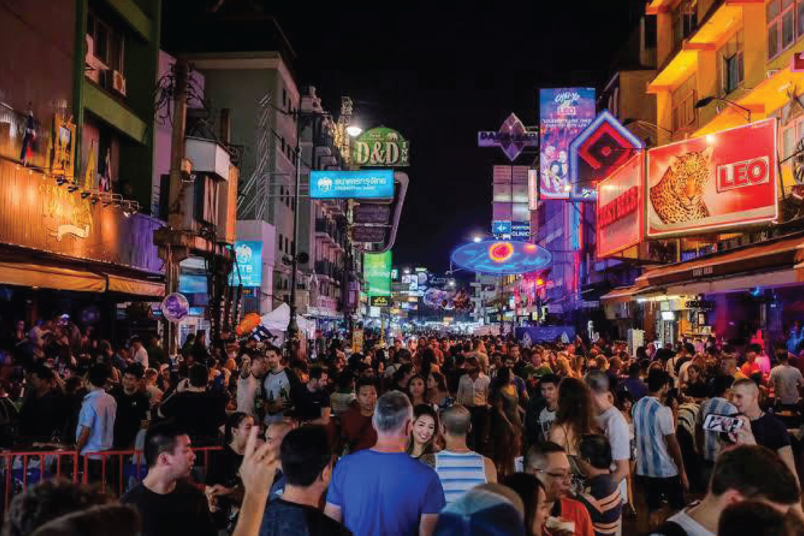 Khaosan Road, a bustling tourist destination in the heart of Bangkok